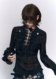 lace up top women, slim fit shirt women, sheer blouse women, grunge outfit women, edgy outfit women, street style top, punk style clothing, y2k edgy outfit, alternative fashion women, corset style top, black fitted blouse, urban streetwear women, mesh panel top, statement top women, fitted long sleeve top, rebellious fashion outfit, underground fashion women, dark aesthetic outfit, edgy streetwear women, slim gothic top