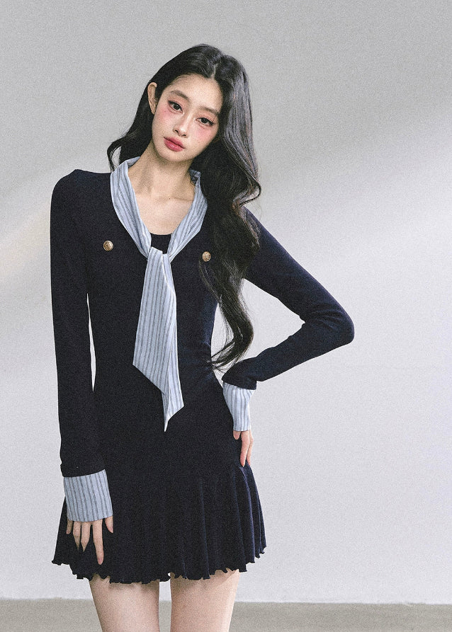 korean mini dress long sleeve, korean hot girl dress, striped collar mini dress, pleated hem bodycon dress, autumn slim fit dress women, seoul fashion dress outfit, kfashion chic black dress, korean preppy style dress, elegant korean party dress, long sleeve korean streetwear, sexy korean mini dress, korean office casual outfit, french style fitted dress, hot girl bodycon fall outfit, korean modern chic dress