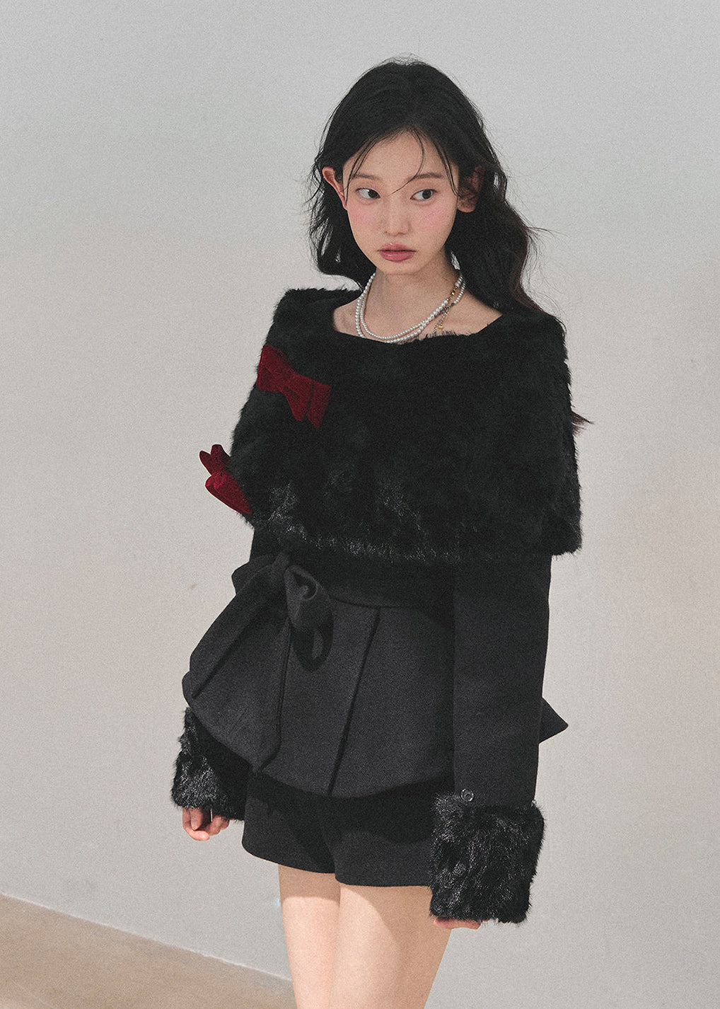 French winter set, faux fur cape outfit, Christmas luxury outfit women, AOMALM winter collection, feminine Korean winter style, three-piece winter suit women, holiday date outfit Korean, faux fur jacket set, winter mini skirt set, elegant winter coordinates, warm stylish winter clothes, luxury faux fur top, French romantic outfit, Korean fashion winter 2025, AOMALM apparel, holiday bow jacket, cottagecore winter outfit, soft girl winter aesthetic, Christmas outfit women Korea, chic winter layering set.