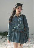 aomalm denim dress, lace collar denim dress, korean mini dress, denim shirt dress women, workwear style dress, feminine denim dress, vintage inspired mini dress, blue casual dress, long sleeve denim dress, korean fashion dress, cute utility dress, spring denim mini dress