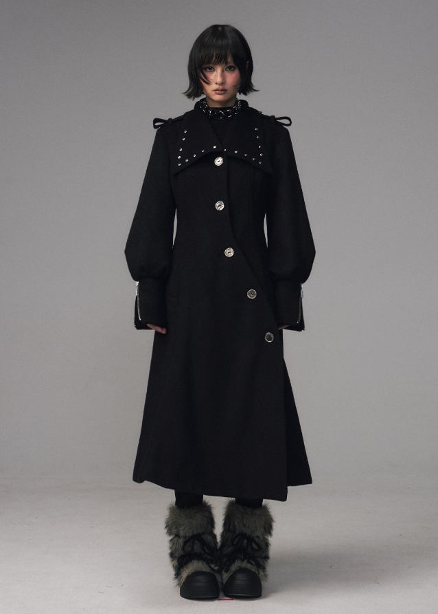 edgy long wool coat women
black A-line winter coat
punk dark aesthetic coat
Frustration Garden coat
waist cinched wool silhouette coat
long black gothic coat women
oversized structured wool trench
winter streetwear long coat
dark fashion outerwear
y2k grunge long jacket
