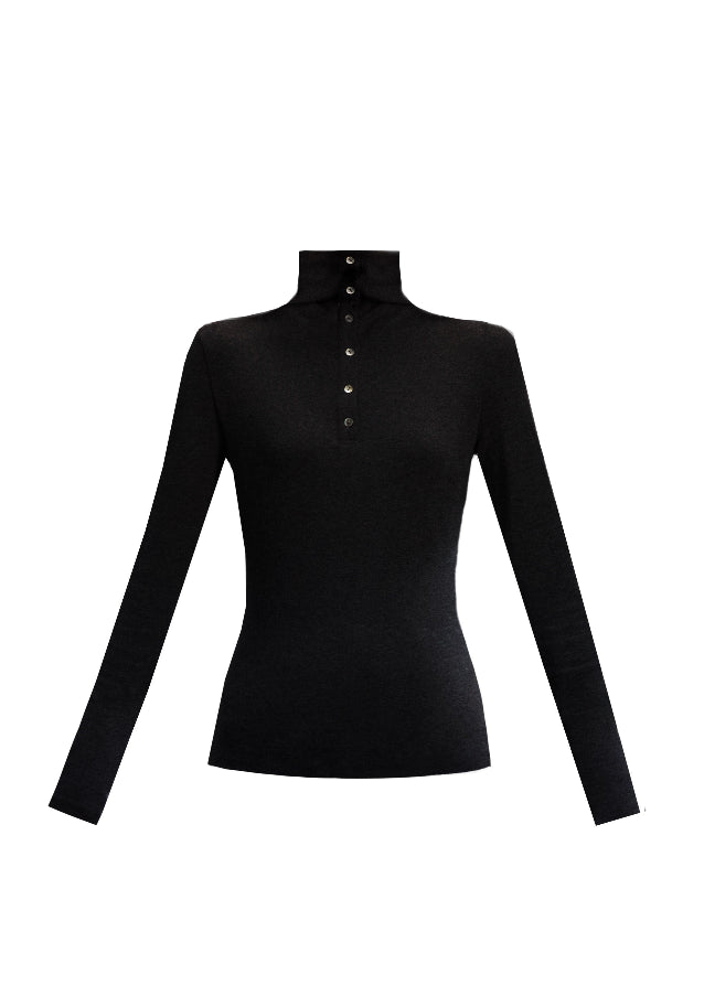 Fragileheart turtleneck top, slim long sleeve shirt, minimalist Korean fashion, quiet luxury womenswear, high neck base top, pastel noir aesthetic, elegant winter outfit, ivory and grey knitwear, modern feminine style, K-fashion 2025, chic commuter outfit, soft ribbed turtleneck, refined Korean fashion, luxury basic top
