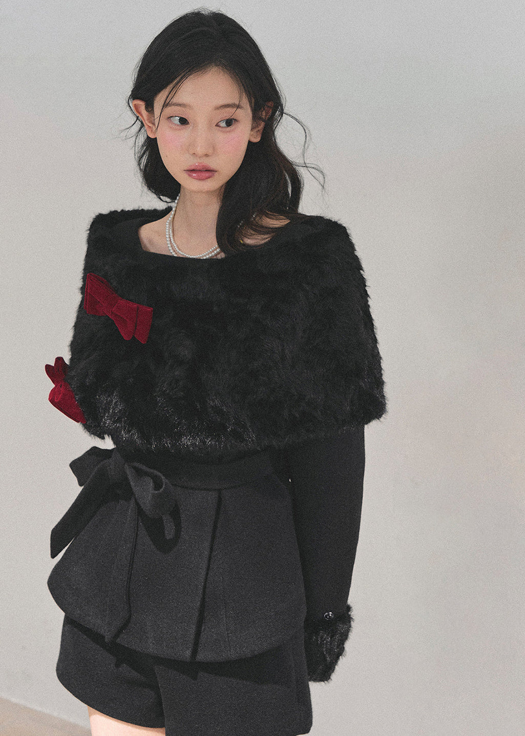 French winter set, faux fur cape outfit, Christmas luxury outfit women, AOMALM winter collection, feminine Korean winter style, three-piece winter suit women, holiday date outfit Korean, faux fur jacket set, winter mini skirt set, elegant winter coordinates, warm stylish winter clothes, luxury faux fur top, French romantic outfit, Korean fashion winter 2025, AOMALM apparel, holiday bow jacket, cottagecore winter outfit, soft girl winter aesthetic, Christmas outfit women Korea, chic winter layering set.