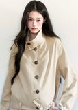 Fragileheart trench coat, short belted coat, luxury Korean fashion, beige autumn jacket, quiet luxury outerwear, pastel noir aesthetic, early fall outfit, elegant short trench, K-fashion 2025, minimalist feminine coat, tie-up waist jacket, sophisticated Korean fashion, modern beige outerwear, chic autumn coat
