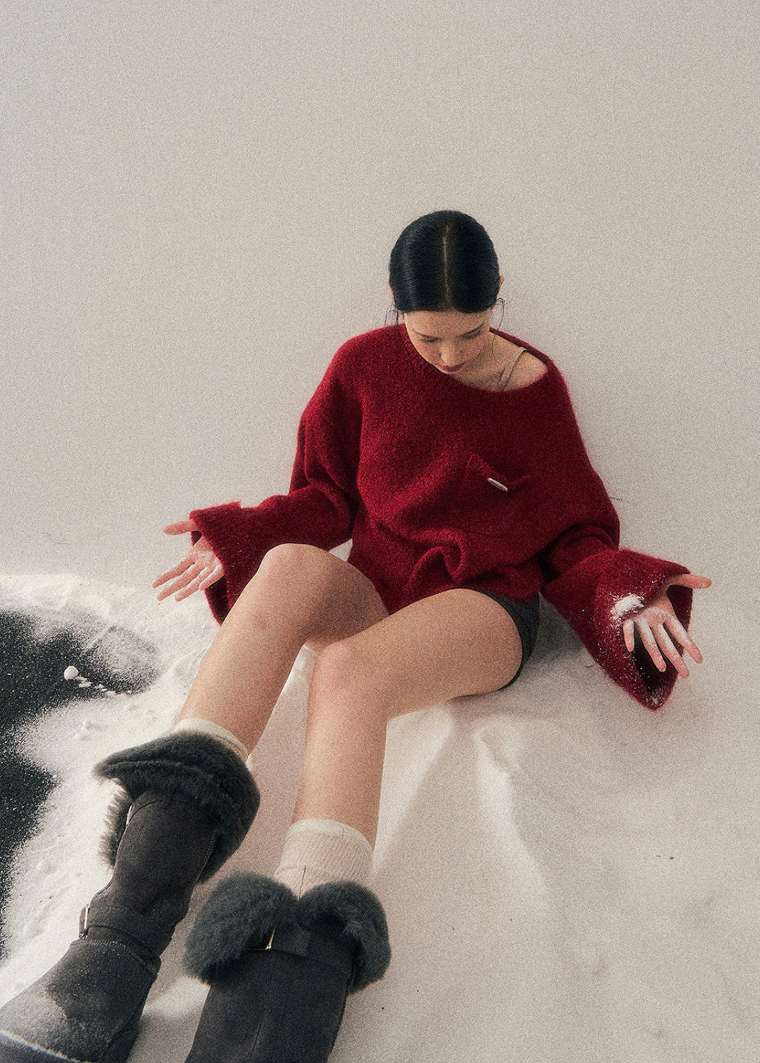 AOMALM sweater, red mohair sweater, women winter knit top, French style sweater, Korean aesthetic knit, soft feminine sweater, fluffy winter sweater, mohair pullover women, holiday red sweater, New Year knit top, cozy winter top women, elegant knitwear women, warm mohair sweater, romantic winter outfit, soft texture sweater, winter fashion women