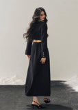 lace knit set women, french lace two piece set, winter skirt set women, korean minimal style set, elegant women outfit, refined knitwear women, lace trim top skirt, feminine winter set, premium women knit set, modern elegant outfit women, aomalm style set, classic black skirt set, understated luxury women clothing, winter two piece outfit, minimal chic women set