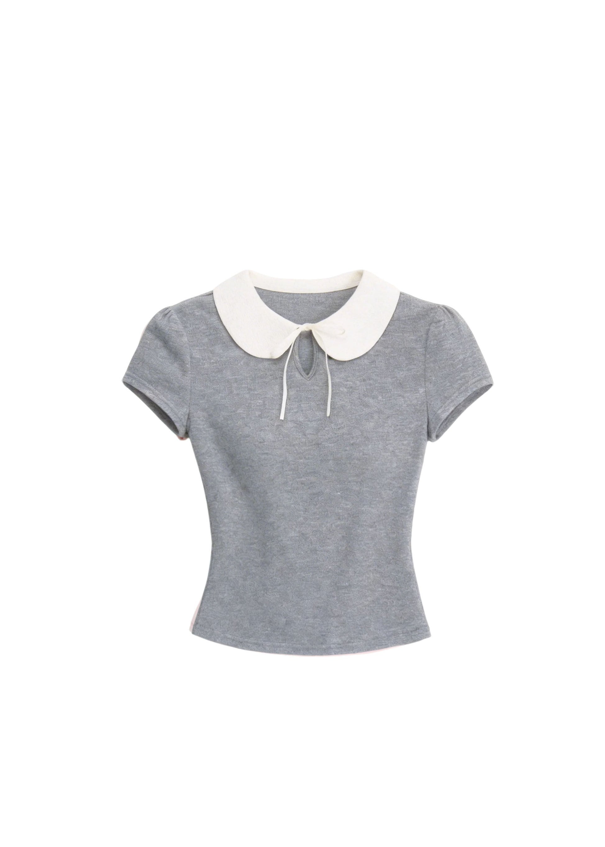 fragileheart top, doll collar t-shirt, peter pan collar top, korean feminine top, slim short sleeve top, preppy summer top, campus style top, cute korean fashion, pink collar top, gray collar top, soft girl top, feminine fitted tee