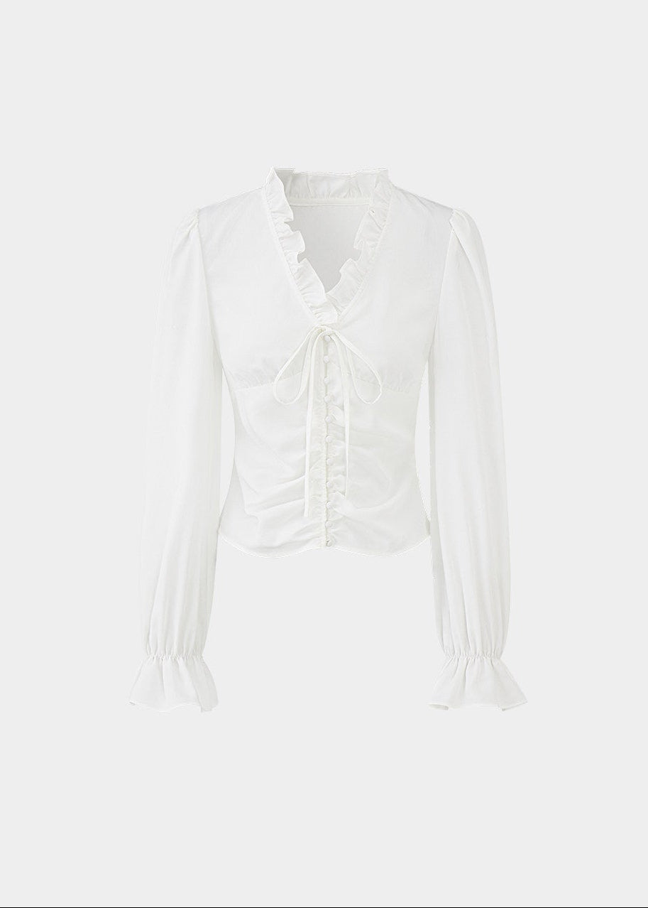 lace up blouse women, tencel blouse women, v neck shirt women, puff sleeve blouse, korean fashion top, feminine white blouse, lightweight spring top, soft fabric blouse, elegant casual top, parisian style clothing, breathable blouse women, fitted blouse top, chic everyday top, aesthetic fashion blouse, modern feminine clothing, versatile white top, refined casual wear, delicate detail blouse, spring outfit women, soft luxury top