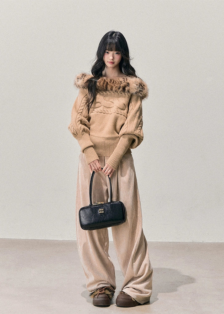 tea fragrance sweater, mohair off shoulder sweater, AOMALM winter top, French mohair knit, winter twist sweater, fluffy neckline sweater, faux fur trim knit, feminine winter outfit, asymmetrical knit top, Korean winter style, warm mohair sweater, off shoulder winter top, cozy feminine knitwear, soft mohair pullover, chic winter sweater, trendy Korean fashion top, elegant winter knit, women’s mohair blouse, romantic off shoulder sweater