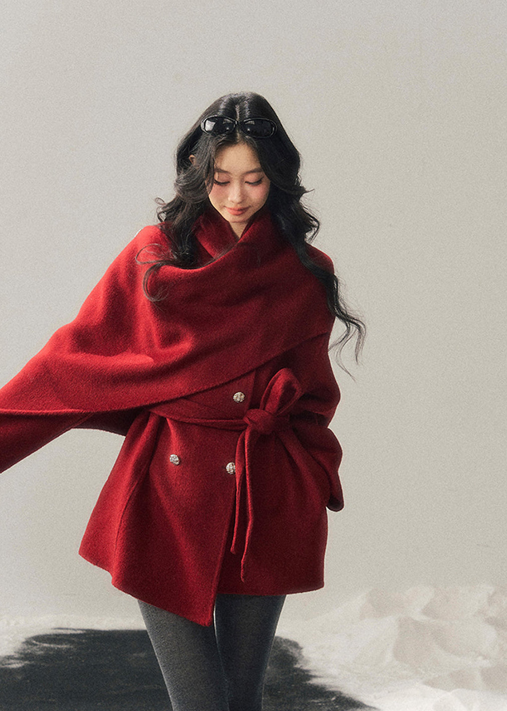 winter wool coat, reversible wool coat, Korean style coat, AOMALM coat, tartan wrap coat, plaid winter jacket, feminine winter coat, wool cape coat, oversized shawl coat, Korean fashion outerwear, winter wrap coat, reversible tartan jacket, warm wool jacket, elegant winter coat, aesthetic Korean outfit, winter fashion women, wool blend coat, Korean girl style coat, trendy winter coat women, autumn winter outerwear