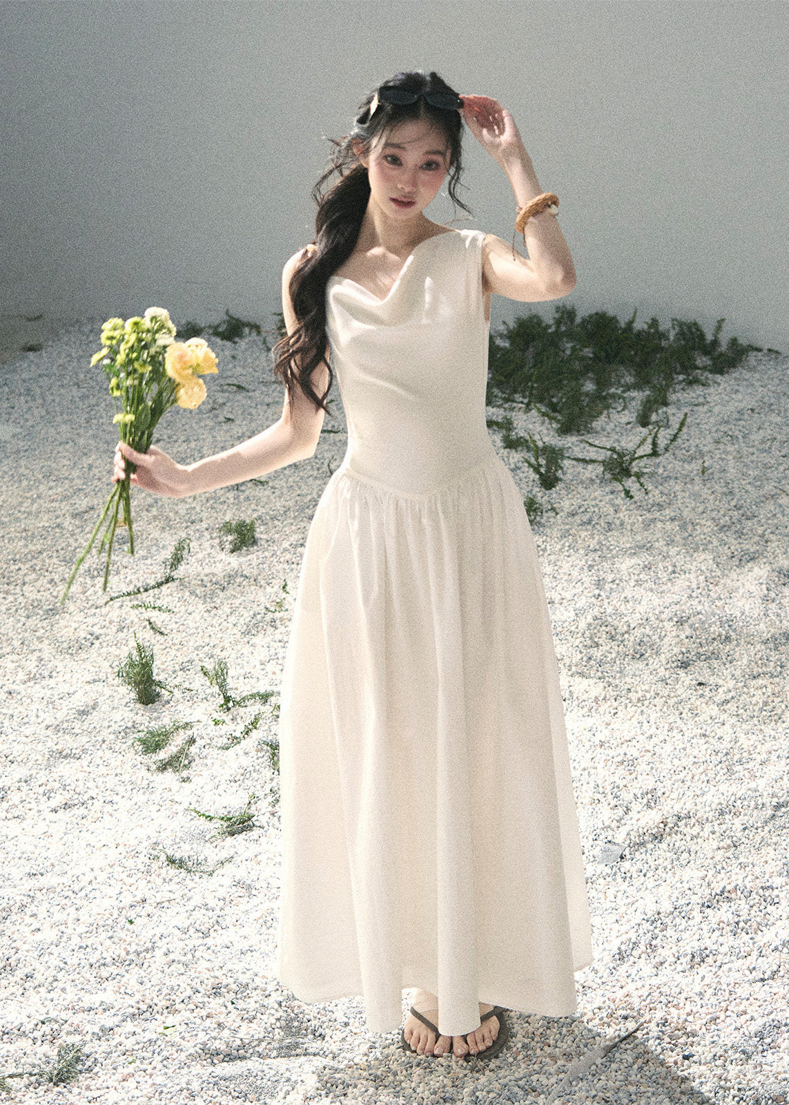 aomalm dress, white maxi dress, summer sundress, korean feminine dress, french style maxi dress, cotton skirt dress, sleeveless long dress, romantic summer dress, resort maxi dress, elegant white dress, moonlight sonata dress, feminine korean fashion