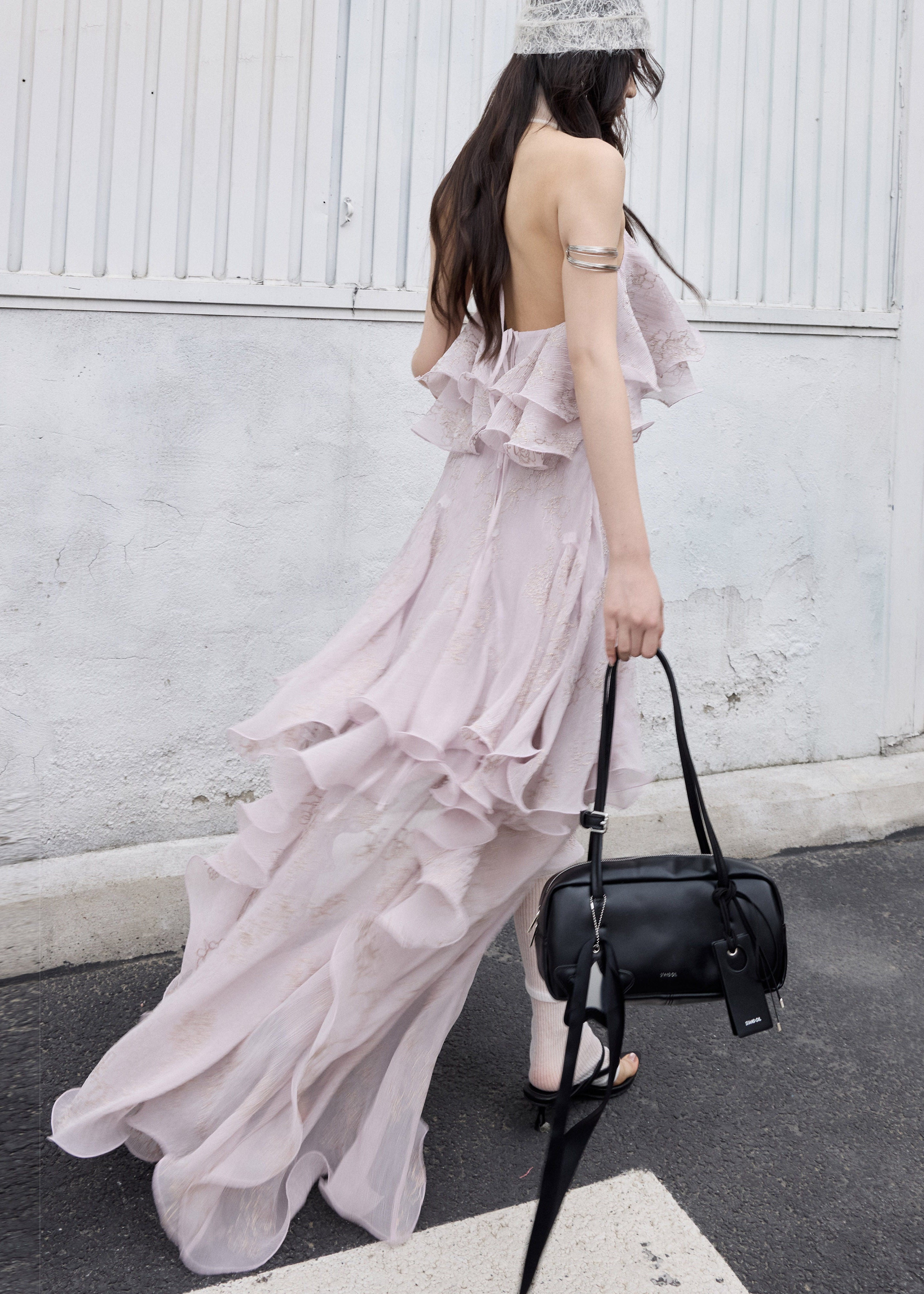 peach pink two piece set, halter ruffle set, korean fashion set, romantic maxi skirt set, fairycore outfit, layered ruffle skirt, feminine summer set, elegant two piece dress set, jnylon dress set, resort wear women