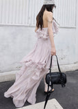 peach pink two piece set, halter ruffle set, korean fashion set, romantic maxi skirt set, fairycore outfit, layered ruffle skirt, feminine summer set, elegant two piece dress set, jnylon dress set, resort wear women