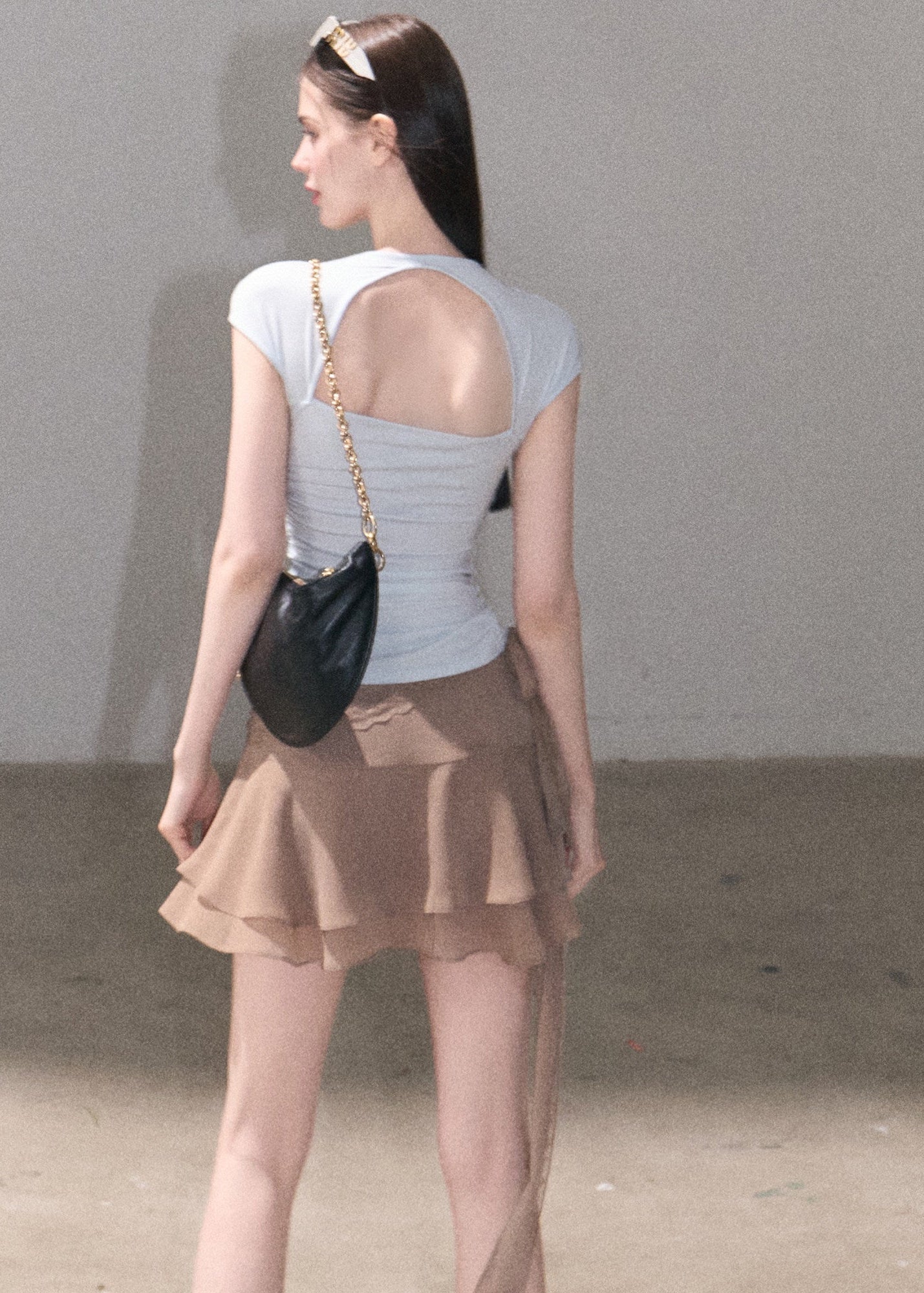 Taupe layered ruffle mini skirt