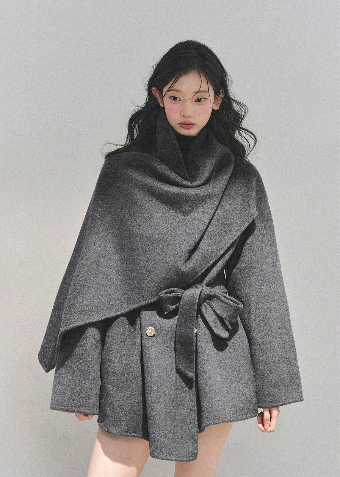 winter wool coat, reversible wool coat, Korean style coat, AOMALM coat, tartan wrap coat, plaid winter jacket, feminine winter coat, wool cape coat, oversized shawl coat, Korean fashion outerwear, winter wrap coat, reversible tartan jacket, warm wool jacket, elegant winter coat, aesthetic Korean outfit, winter fashion women, wool blend coat, Korean girl style coat, trendy winter coat women, autumn winter outerwear