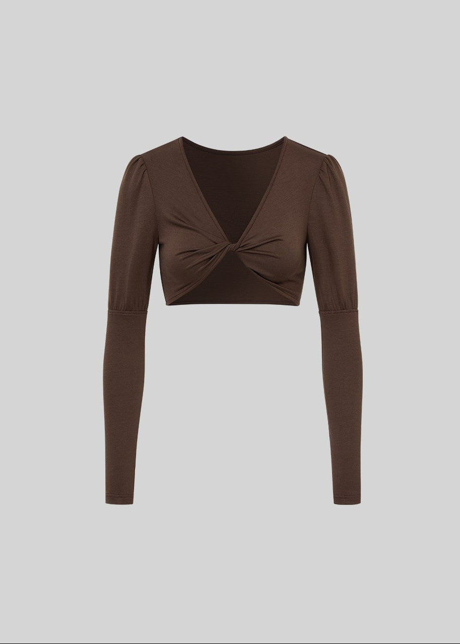 Layered-look long-sleeve top and foldover-waist pants set in blue gray