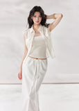 white layering top, tencel shirt women, camisole shirt set, summer two piece top, white short sleeve shirt women, korean fashion top, minimalist summer outfit, casual city outfit women, lightweight summer shirt, stylish layering set