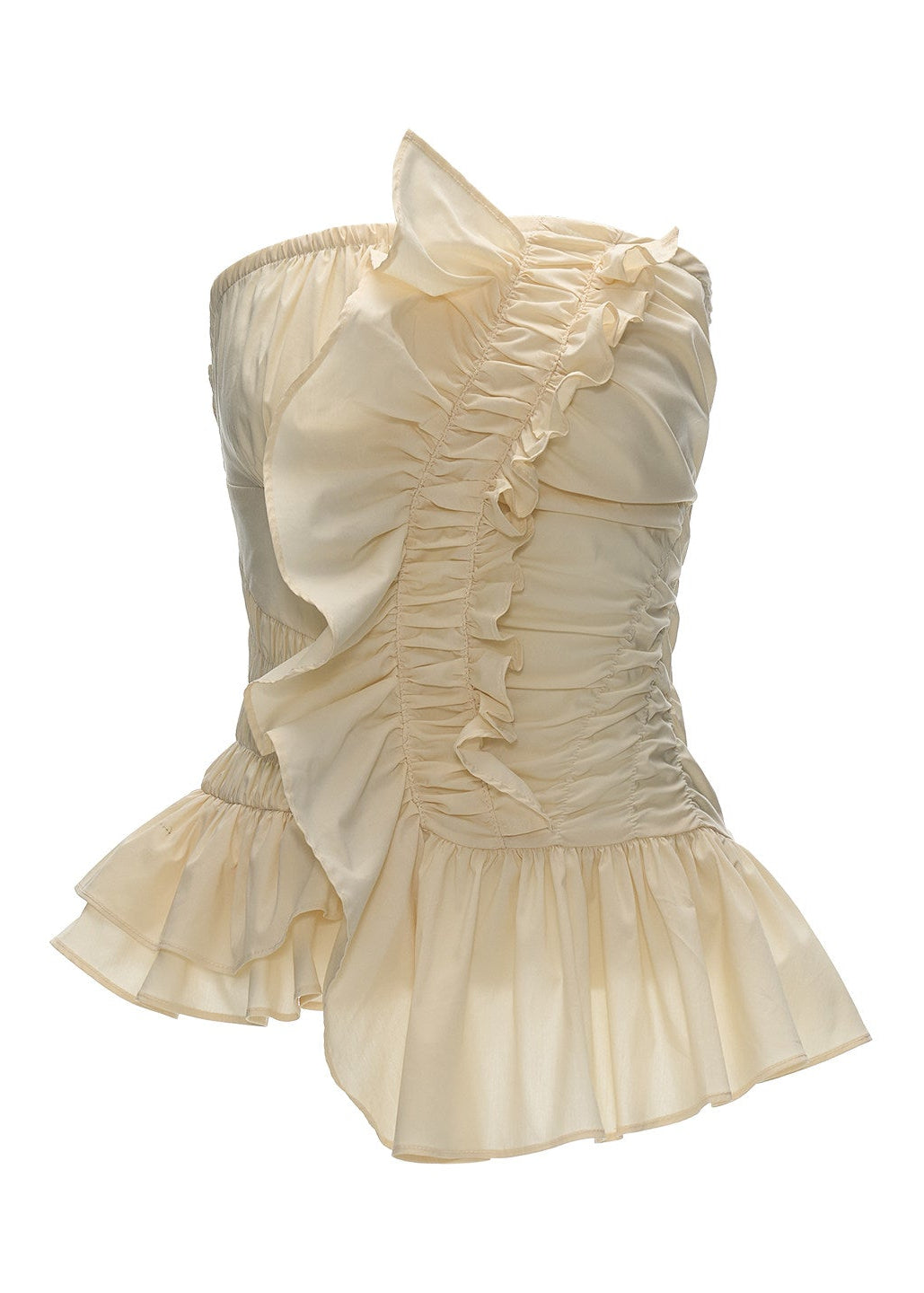 Street-style strapless top with a soft flared hem