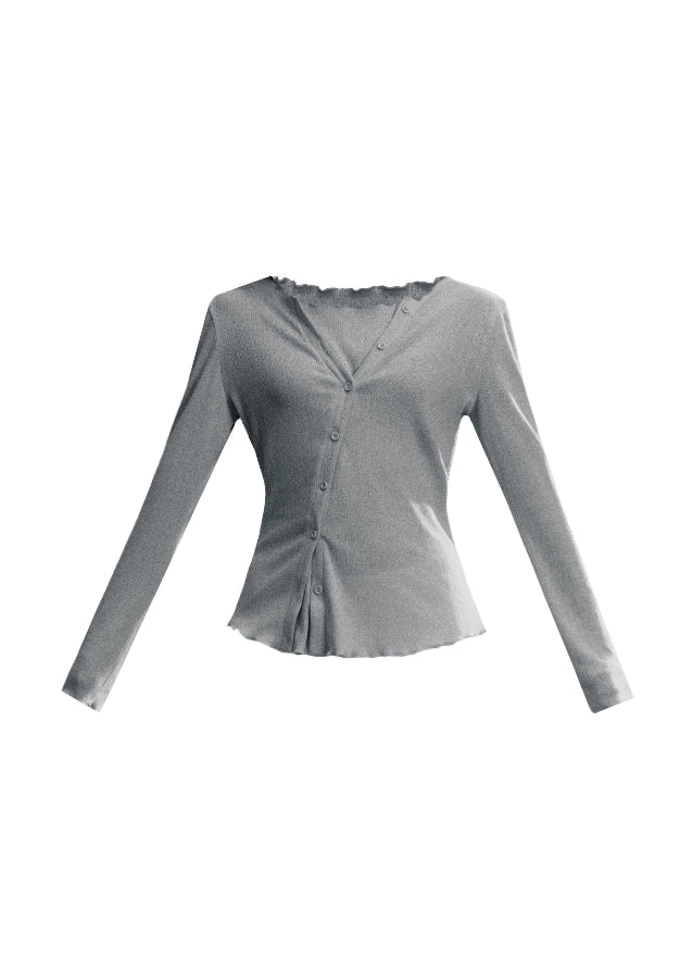 Fragileheart knit top, faux two-piece shirt, layered asymmetric blouse, luxury Korean fashion, minimal feminine outfit, quiet luxury womenswear, pastel noir aesthetic, elegant everyday top, four color knitwear, K-fashion 2025, casual chic long sleeve, modern Korean style, delicate soft knit, refined daily outfit
