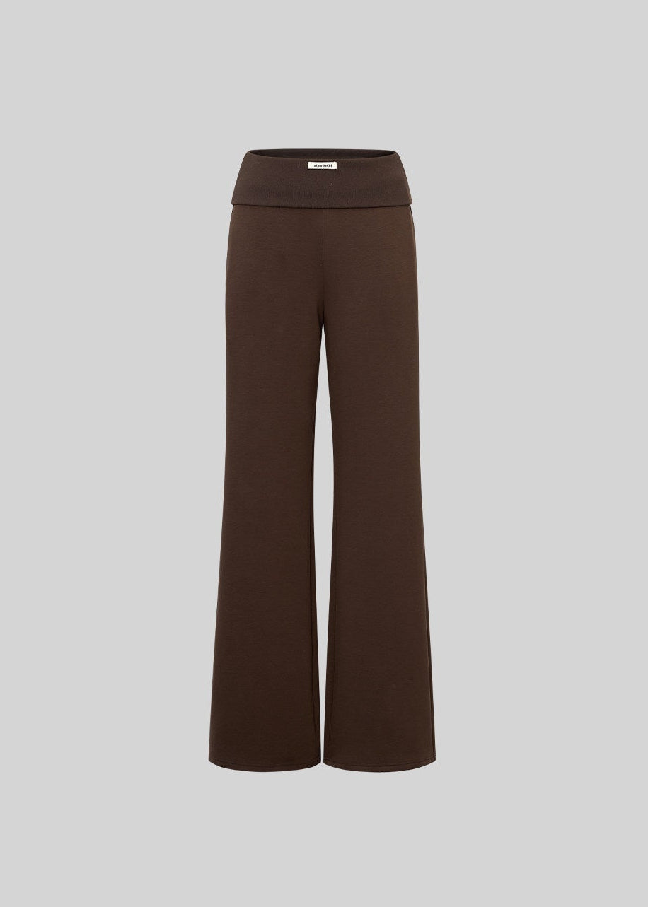 Layered-look long-sleeve top and foldover-waist pants set in blue gray