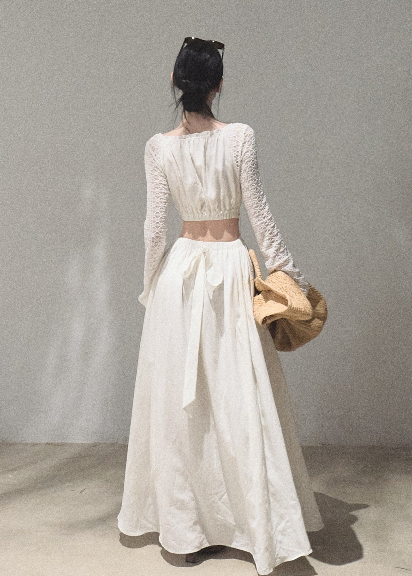 oakmoo dress, resort maxi dress, cut out waist dress, lyocell linen dress, lace sleeve maxi dress, elegant summer dress, feminine resort dress, ivory maxi dress, romantic vacation dress, long sleeve summer dress, refined resort outfit, french inspired dress