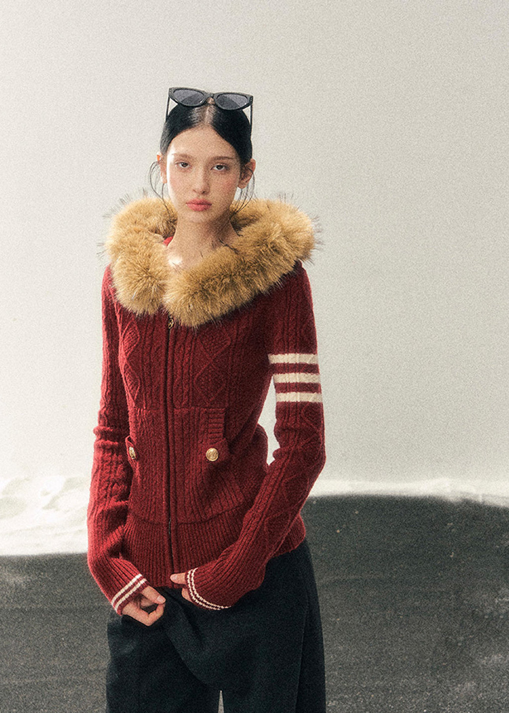 winter knit hoodie, faux fur collar sweater, Korean style knit top, AOMALM sweater, cable knit jacket women, fluffy hood knitwear, warm winter top, feminine winter fashion, Korean girly style sweater, long sleeve knit hoodie, cute winter outfits women, fur trim hood jacket, cozy knit zip sweater, soft cable knit top, trendy winter Korean fashion, warm knit hoodie women, faux fur winter clothing, elegant knit jacket