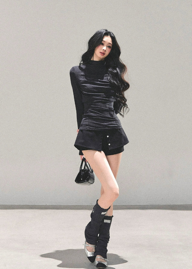 semi turtleneck top, Korean style knit top, slim fit long sleeve shirt, autumn winter base layer, women’s fitted turtleneck, AOMALM top, hot girl style top, gray slim top, stretchy knit shirt, Korean fashion 2025, feminine style top, sleek silhouette shirt, chic winter tops, layering knit top, soft turtleneck tee, body shaping knit shirt, casual elegant top, warm winter knitwear, stylish women’s tops, minimal Korean fashion