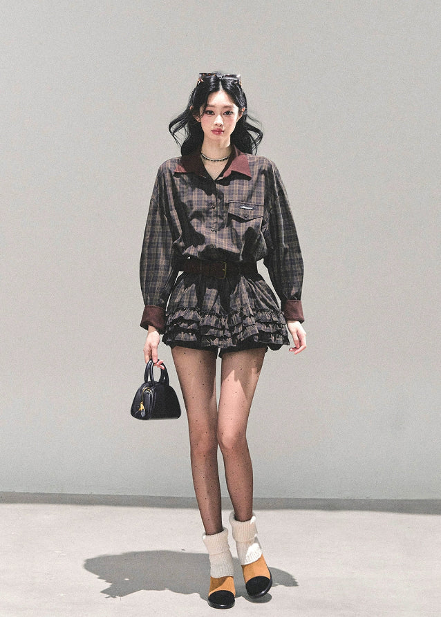 sunset trajectory dress, AOMALM plaid dress, Korean winter dress, polo collar mini dress, plaid shirt dress women, retro check dress, Korean girl outfit winter, slimming mini dress, A-line plaid dress, winter cute mini dress, American retro plaid style, feminine Korean fashion, soft plaid shirt dress, long sleeve winter mini, trendy plaid mini dress, autumn outfit women, winter girly dress, AOMALM clothing, K-fashion plaid dress