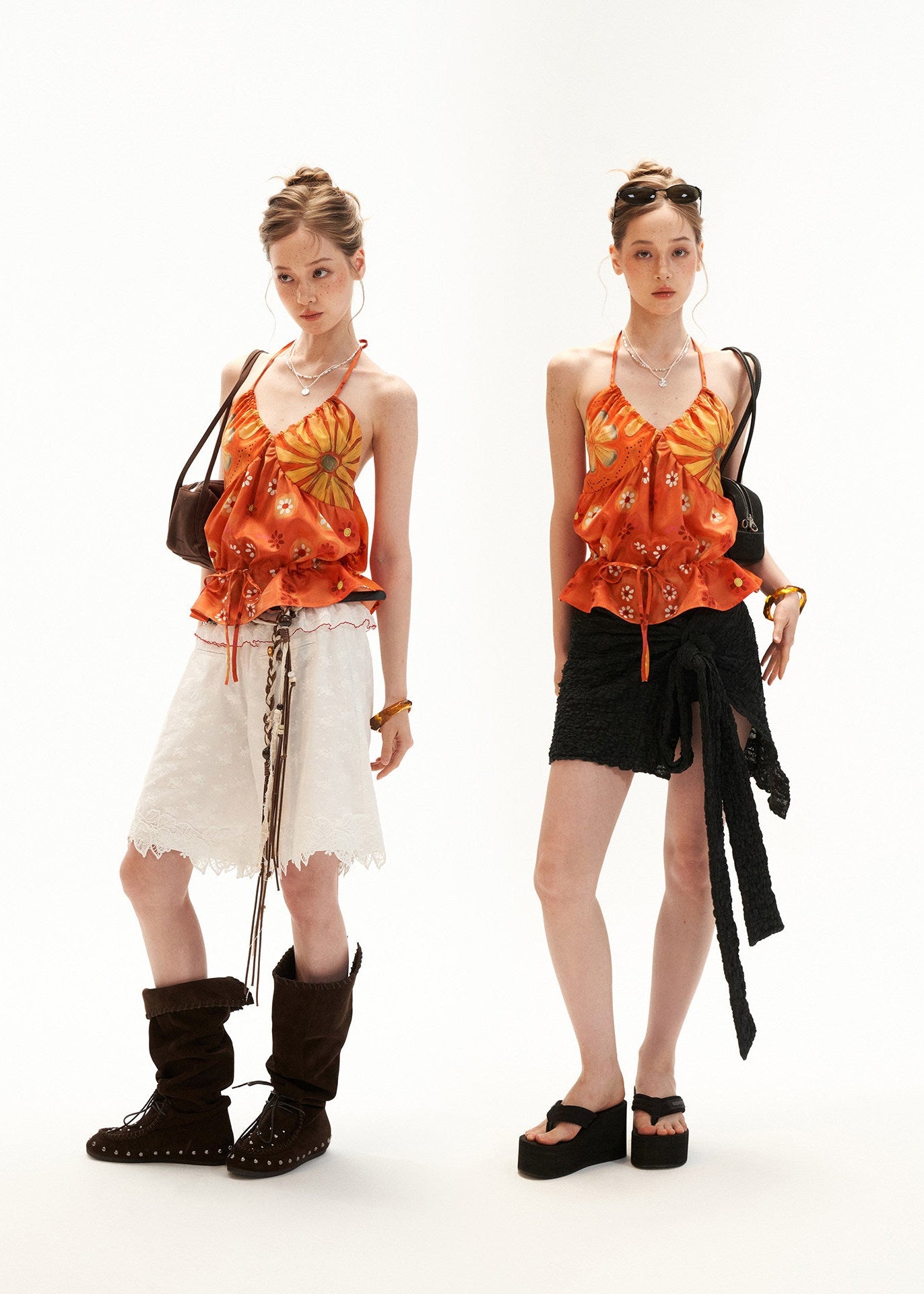 Tie-back floral halter top with a lightweight feel