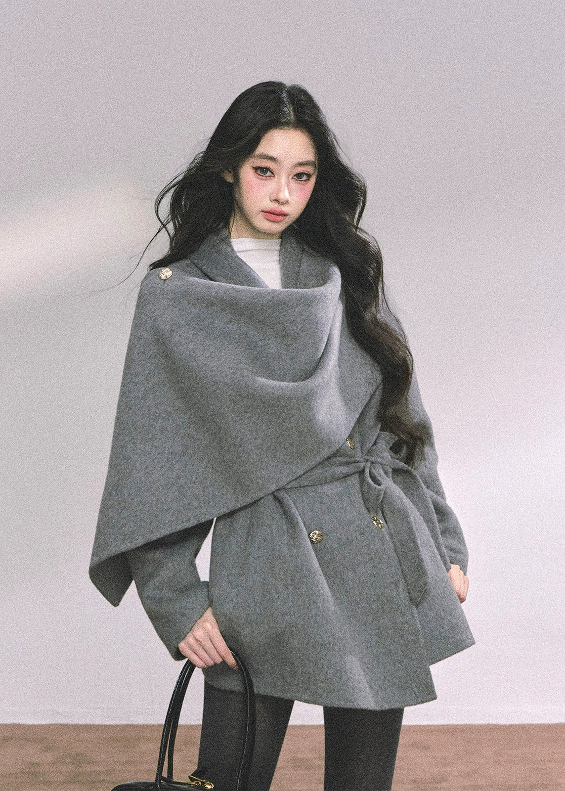 winter wool coat, reversible wool coat, Korean style coat, AOMALM coat, tartan wrap coat, plaid winter jacket, feminine winter coat, wool cape coat, oversized shawl coat, Korean fashion outerwear, winter wrap coat, reversible tartan jacket, warm wool jacket, elegant winter coat, aesthetic Korean outfit, winter fashion women, wool blend coat, Korean girl style coat, trendy winter coat women, autumn winter outerwear