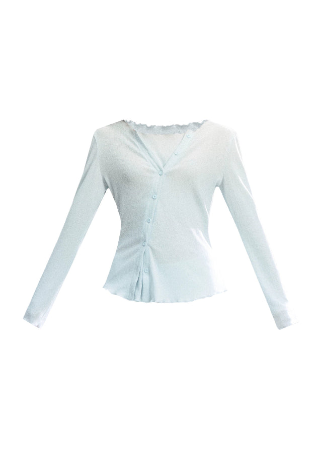 Fragileheart knit top, faux two-piece shirt, layered asymmetric blouse, luxury Korean fashion, minimal feminine outfit, quiet luxury womenswear, pastel noir aesthetic, elegant everyday top, four color knitwear, K-fashion 2025, casual chic long sleeve, modern Korean style, delicate soft knit, refined daily outfit
