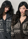 AOMALM cardigan, Fair Isle knit sweater, Korean winter cardigan, horn button sweater, Nordic knit jacket, women wool cardigan, winter knitwear women, soft feminine cardigan, Korean aesthetic sweater, vintage knit cardigan, cozy winter top, Fair Isle pattern sweater, layered winter outfit, women knit jacket, autumn winter cardigan, feminine knit top, Korean style knitwear