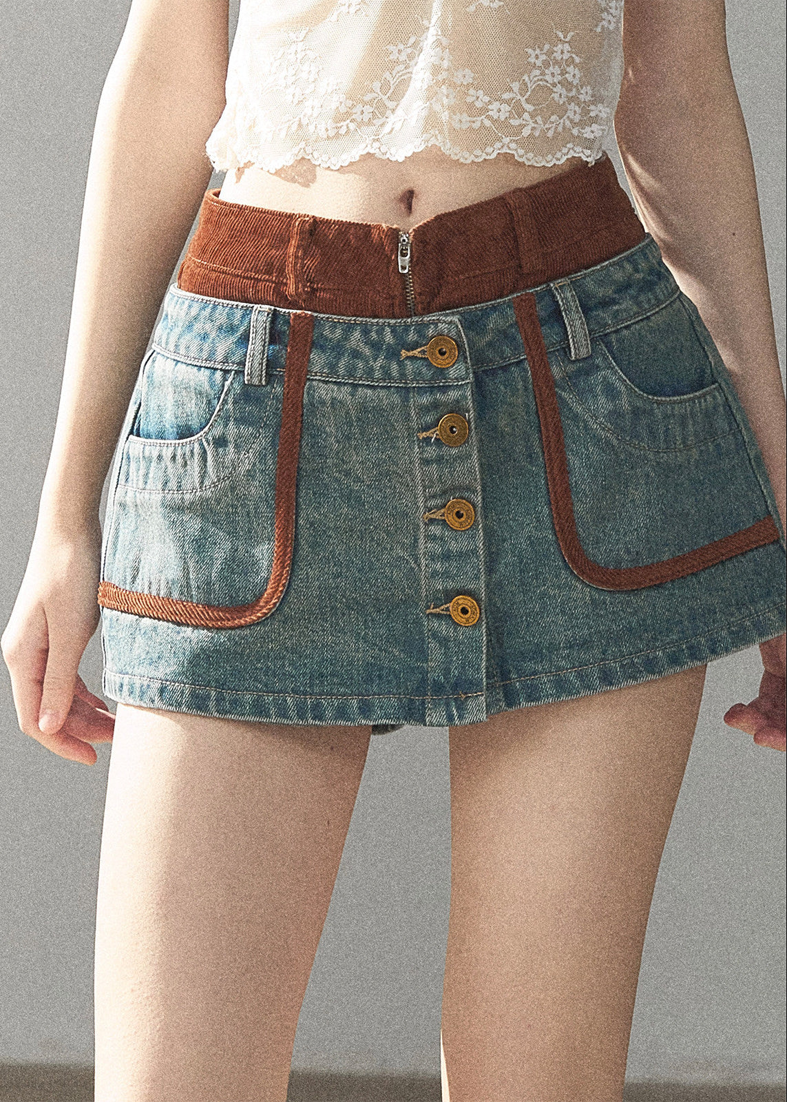 Washed denim jacket and mini skirt set