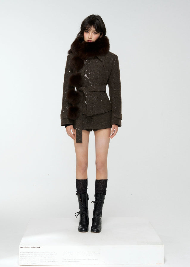 4muggle, fox fur scarf, real fur pom scarf, winter warm neck wrap, luxurious fur stole, fluffy pom pom scarf, Korean fashion winter accessories, stylish winter scarf, elegant fur collar, autumn winter outfit, warm cozy accessory, chic women’s scarf, winter luxury style, fox fur puffs, 2025 winter fashion trend