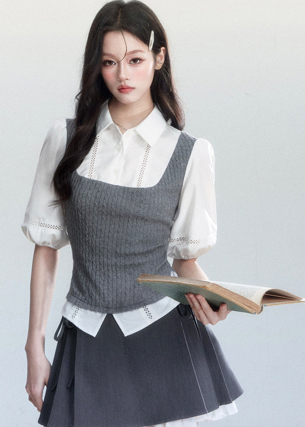 korean outfit aesthetic, layered blouse women, puff sleeve top women, coquette outfit, date outfit, soft girl outfit, feminine korean fashion, slim fit blouse women, aesthetic fashion top, romantic outfit ideas, college style outfit women, cute korean outfit, everyday feminine top, chic casual outfit, soft aesthetic clothing, korean style blouse, spring outfit ideas women, delicate style top, trendy korean fashion, gentle feminine outfit