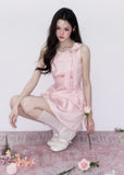 pink satin mini dress, princess satin dress, bow shoulder dress, feminine korean dress, fragileheart dress, birthday party dress, romantic pink dress, satin flare mini dress, soft girl mini dress, cute pink occasion dress, korean feminine fashion, blush satin dress