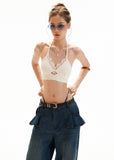Y2K white lace-trim top with a slim fit