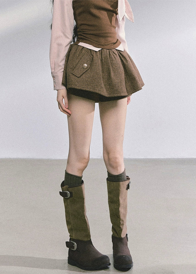 korean skirt, plaid mini skort, trendy bubble skirt, street style skirt, high waist mini skirt, puff skirt women, kfashion skirt, soft girl mini skirt, korean american style clothes, fall winter mini skirt
