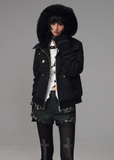 Frustration Garden jacket, edgy winter jacket, black fur hood coat, punk padded jacket, grunge winter outerwear, slim fit puffer coat, detachable fur hood jacket, street goth winter fashion, sand wash black coat, thick warm padded jacket women, alternative fashion outerwear