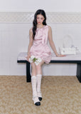pink satin mini dress, princess satin dress, bow shoulder dress, feminine korean dress, fragileheart dress, birthday party dress, romantic pink dress, satin flare mini dress, soft girl mini dress, cute pink occasion dress, korean feminine fashion, blush satin dress