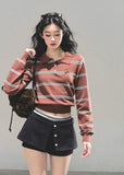 striped knit top, cropped polo shirt, vintage striped sweater, Korean fashion knit, AOMALM polo top, fall knitwear women, slimming crop top, long sleeve polo, American retro knit, Korean style tops, autumn fashion women, preppy knit top, waist-slimming shirt, striped crop fashion, aesthetic polo top, soft knit sweater, cute Korean outfit, polo collar knit, trendy fall tops, slim fit long sleeve top.