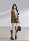 korean blazer shorts set, french british suit set women, autumn two piece blazer set, korean streetwear suit outfit, chic brown suit women, office style korean fashion, pleated culotte suit set, hepburn style blazer outfit, elegant two piece set women, seoul fashion brown suit, vintage french blazer look, korean professional outfit women, brown jacket mini skirt set, modern chic korean suit, high end autumn fashion set