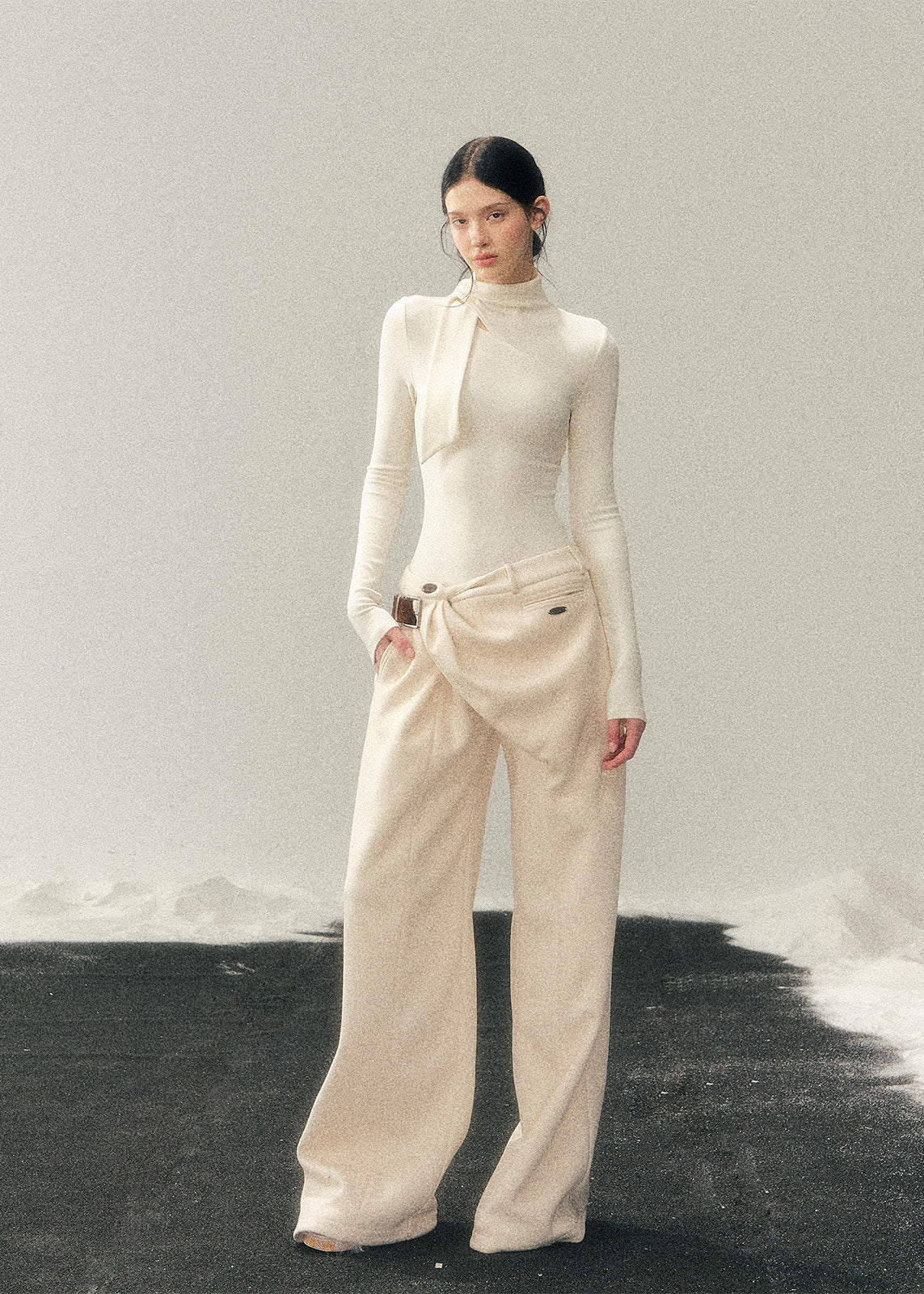 AOMALM semi turtleneck top, women winter base top, slim fit knit shirt, Korean style inner top, feminine long sleeve top, winter layering top women, soft knit turtleneck, minimal Korean fashion, stretch knit base shirt, elegant inner top, women autumn winter top, skin fit knitwear, neutral winter top, daily basic knit top, chic layering essential