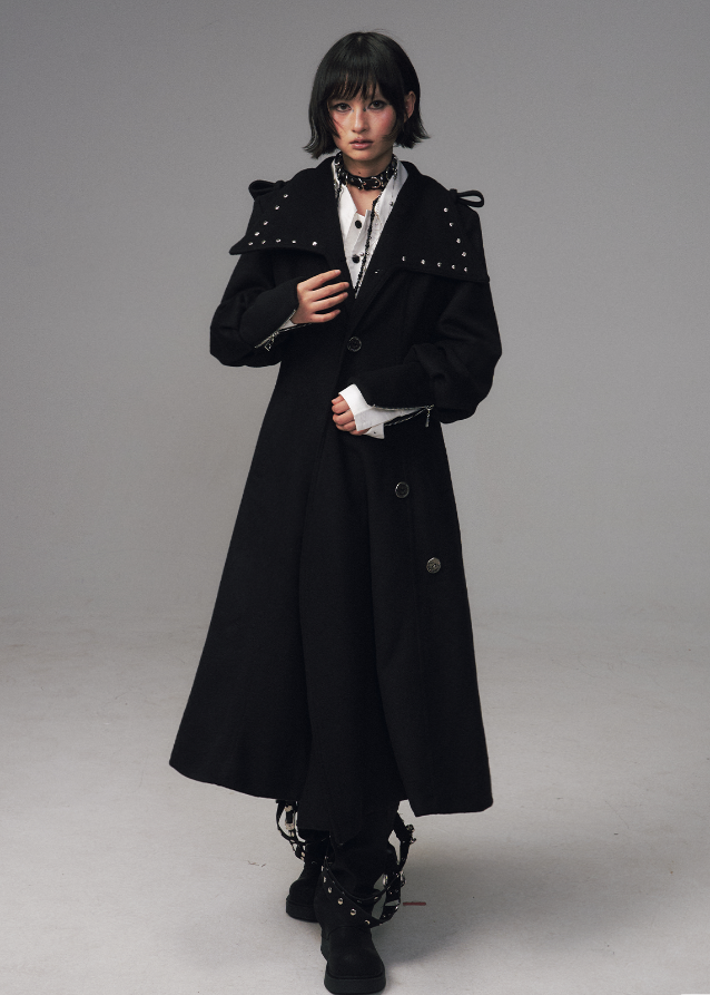 edgy long wool coat women
black A-line winter coat
punk dark aesthetic coat
Frustration Garden coat
waist cinched wool silhouette coat
long black gothic coat women
oversized structured wool trench
winter streetwear long coat
dark fashion outerwear
y2k grunge long jacket
