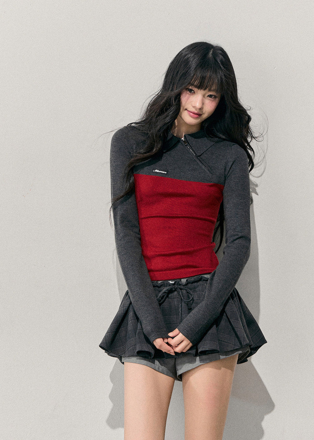 women knit top, slim polo top, long sleeve knit shirt, korean style top, feminine knitwear, autumn winter top, polo collar knit, slimming top women, stretch knit shirt, casual knit top, soft feminine top, layered winter top, everyday knitwear, stylish women top, minimal knit top, korean fashion women, fall winter clothing, waist slimming top, modern knit shirt, chic knit top