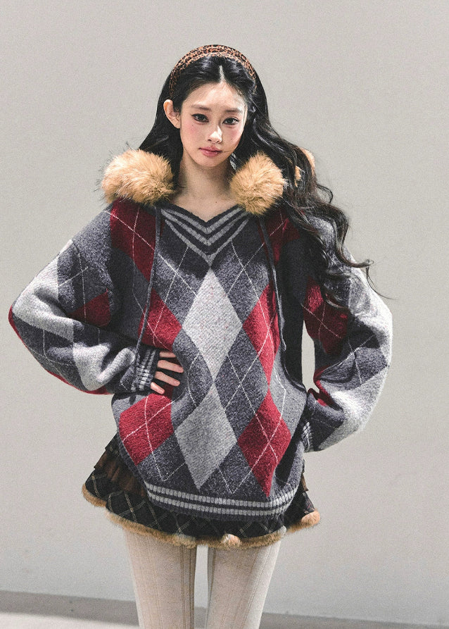 winter argyle sweater, Korean knit top, AOMALM sweater, women’s loose knit, autumn winter pullover, retro college sweater, oversized V-neck knit, diamond pattern sweater, warm winter top, Korean fashion 2025, preppy style sweater, soft knit pullover, cozy oversized sweater, streetwear knit top, feminine winter outfit, hot girl winter fashion, wool-like knit sweater, Korean argyle pullover, aesthetic winter top, cute winter sweaters for women