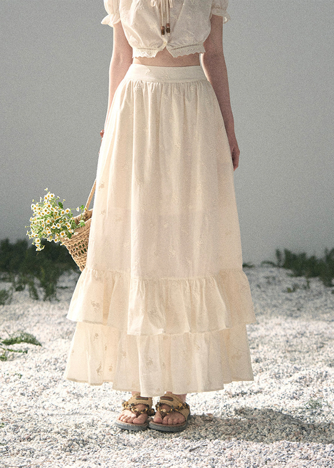 aomalm set, cotton two piece set, ivory skirt set, korean fashion set, puff sleeve top set, long skirt set women, romantic summer outfit, feminine korean outfit, vacation outfit women, cotton summer co ord, soft girl summer set, garden style outfit