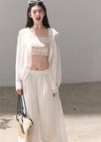 Lightweight lyocell hooded white cardigan with long sleeves