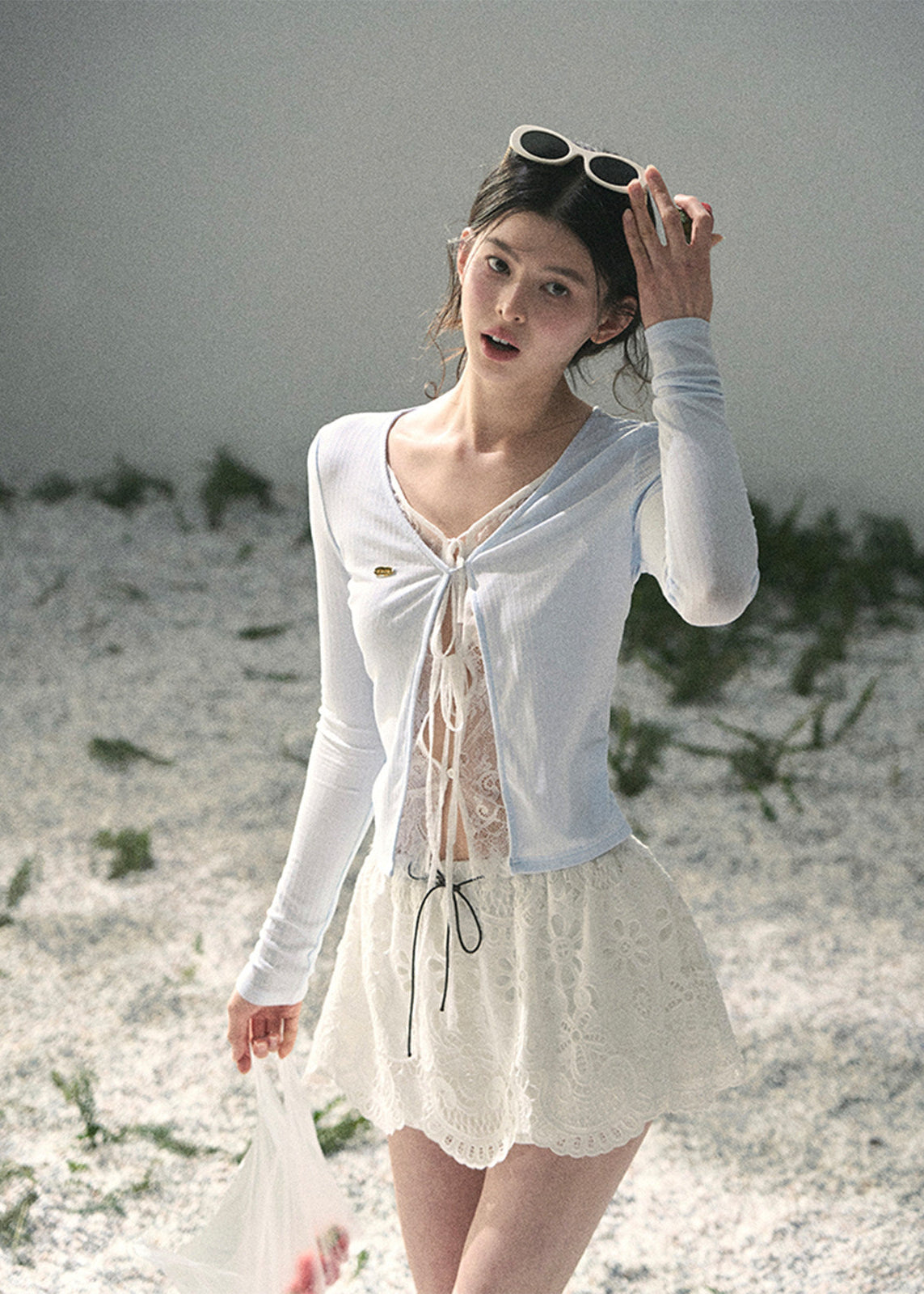 aomalm top, fake two piece top, lace layered top, korean fashion top, feminine spring top, cropped lace top, lyocell top women, romantic korean blouse, cut out layered top, long sleeve summer top, pretty everyday top, soft girl outfit top