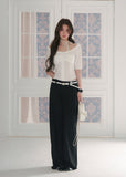 off shoulder blouse, ruffle trim blouse, feminine Korean top, court style blouse, waist cinching blouse, romantic summer top, light blue blouse, vintage inspired blouse, button front top, elegant off shoulder shirt, cotton blend blouse, Korean fashion top, dressy summer blouse, soft girl blouse, LaLuneDuCiel style top